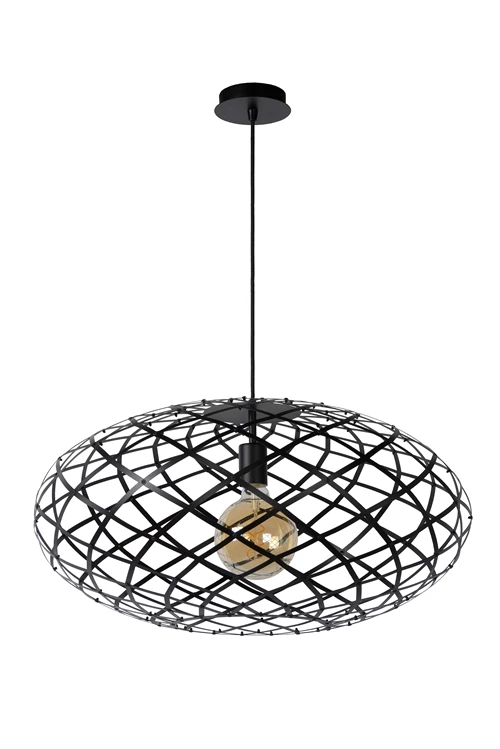 Lucide WOLFRAM - Hanglamp - Ø 65 cm - 1xE27 - Zwart - uitgezet